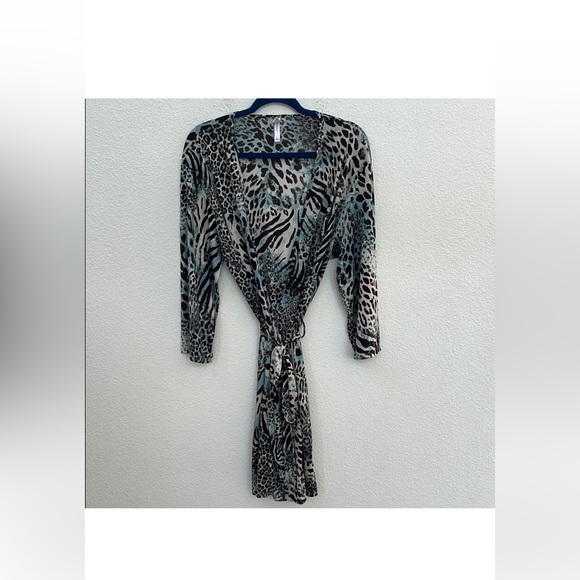 NWOT Cruz Natori Elegant Black/White/Light Blue Wrap Women's Dress M - Picture 3 of 6